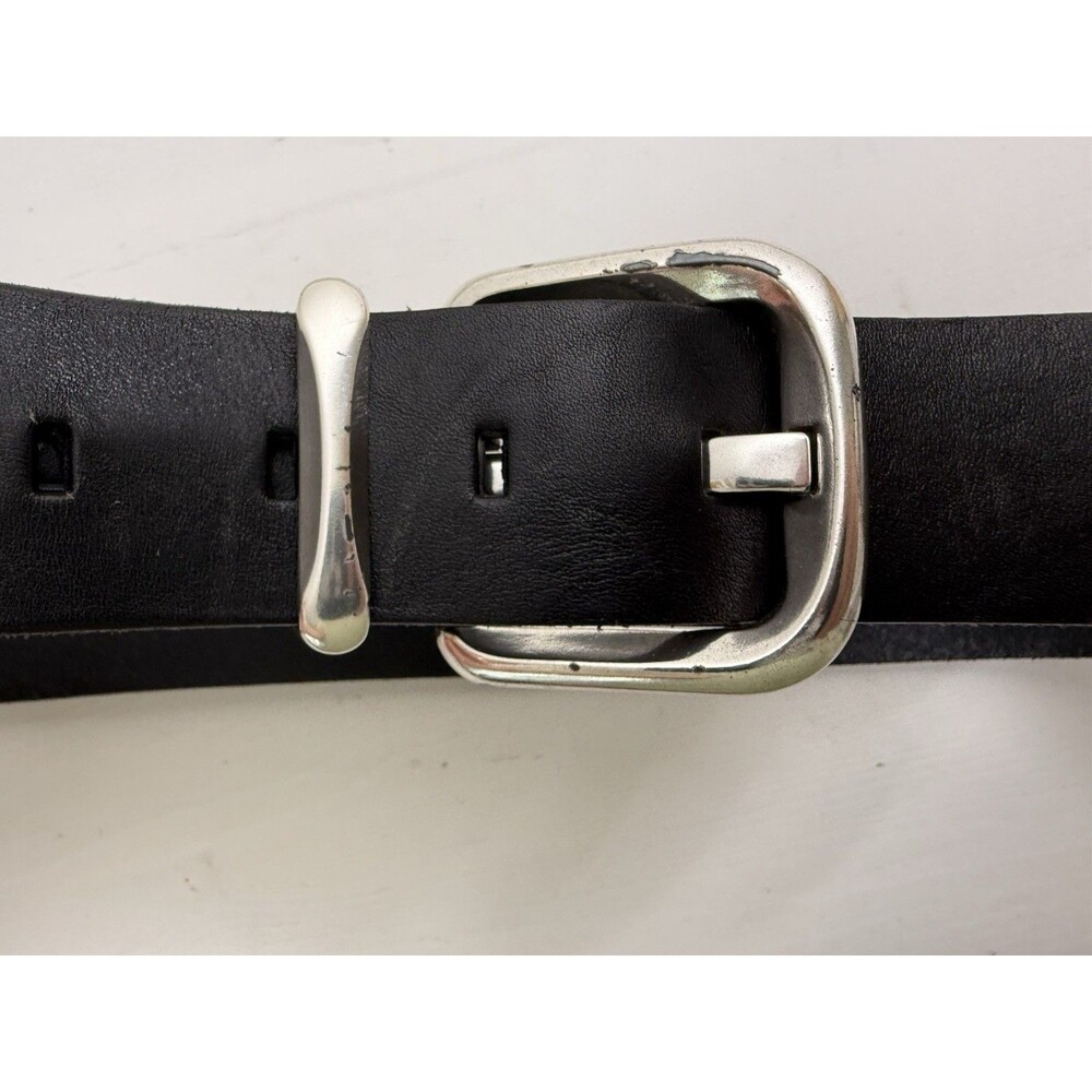 Fossil Black Genuine Leather Belt Medium Silver Tone Buckle Women’s Boho Western